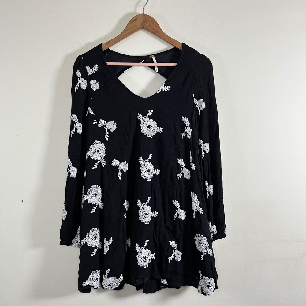Free People Emma Austin Embroidered Floral Mini Tunic Dress Small Lined Boho